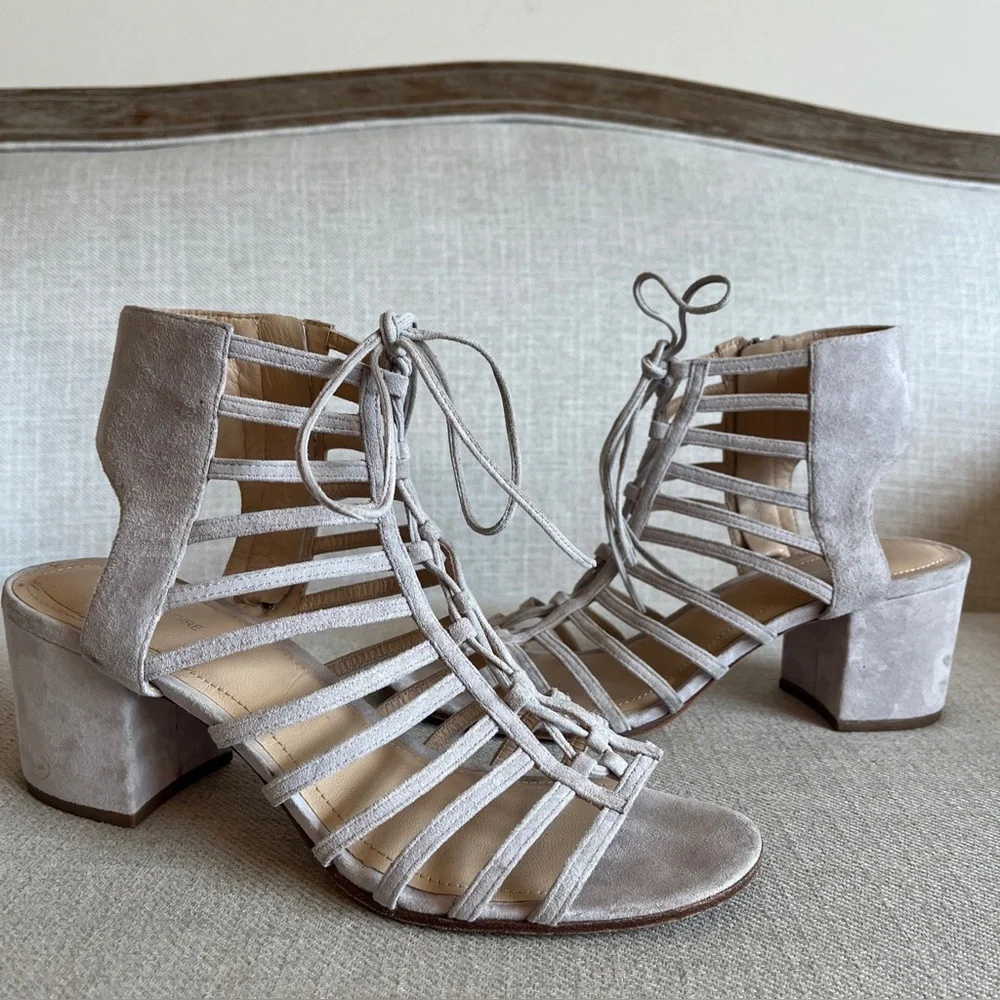 Pour La Victoire Size 9.5‎ Amabelle Kid Suede Block Heel Dress Sandal Color Mist